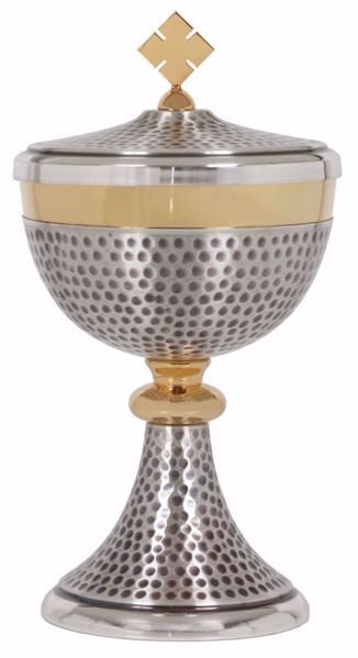 Immagine di Pisside liturgica H. cm 22,5 (8,9 inch) con Nodo in ottone martellato Oro Argento 
