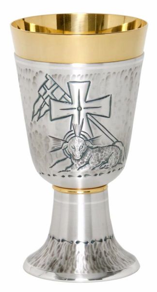 Imagen de Cáliz católico H. 17 cm Agnus Dei cincelado