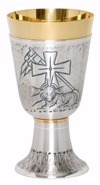 Imagen de Cáliz eucarístico H. cm 17 (6,7 inch) Agnus Dei de latón cincelado Oro Plata para Altar Vino Santa Misa
