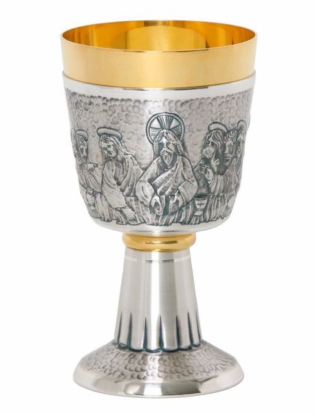 Imagen de Cáliz católico H. 16,5 cm Última Cena cincelado