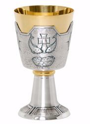 Picture of Liturgical Chalice H. cm 16 (6,3 inch) Loaves Fishes in chiseled brass Gold Silver for Holy Mass Altar Wine