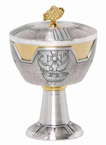Picture of Liturgical Ciborium H. cm 18 (7,1 inch) Loaves Fishes in chiseled brass Gold Silver 