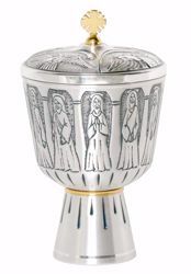 Imagen de Copón litúrgico Ciborio H. cm 21 (8,3 inch) Doce Apóstoles de latón cincelado Oro Plata 