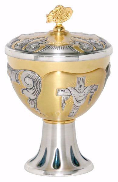Picture of Liturgical Ciborium H. cm 18 (7,1 inch) Holy Cross in chiseled brass Gold Silver 