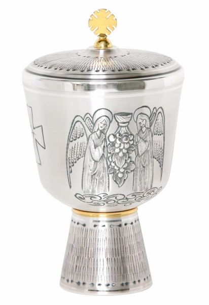 Picture of Ciborium H. 21 cm (8,3 inch) Angels in Prayer Grapes chiseled brass