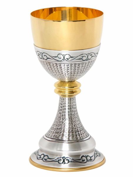 Immagine di Calice Messa oro argento H. 21 cm con nodo cesellato