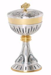 Picture of Liturgical Ciborium H. cm 22,5 (8,9 inch) Grapes IHS Sacred Symbols in chiseled brass Gold Silver 