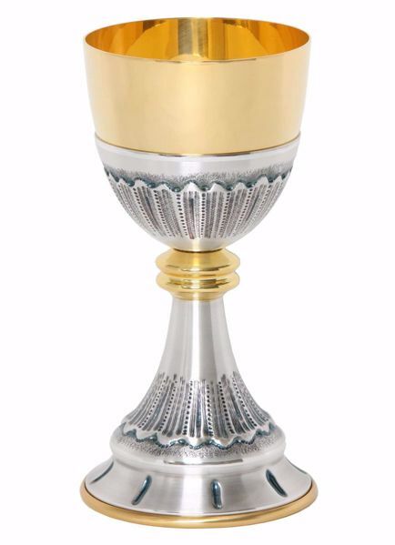 Imagen de Cáliz eucarístico H. cm 21 (8,3 inch) con Nudo decoración estilizada de latón cincelado Oro Plata para Altar Vino Santa Misa