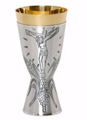 Imagen de Cáliz eucarístico H. cm 18 (7,1 inch) Jesús crucificado de latón cincelado Oro Plata para Altar Vino Santa Misa