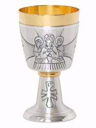 Imagen de Cáliz eucarístico H. cm 16,5 (6,5 inch) Eucaristía Crismón de latón cincelado Oro Plata para Altar Vino Santa Misa
