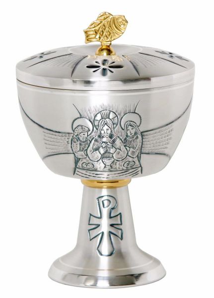 Picture of Ciborium H. 18 cm (7,1 inch) Eucharist Chi Rho chiseled brass