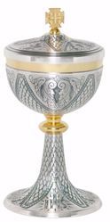 Picture of Liturgical Ciborium H. cm 24,5 (9,6 inch) Chi Rho floral motifs in chiseled brass Gold Silver 