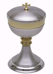 Imagen de Copón litúrgico Ciborio H. cm 22 (8,7 inch) acabado liso satinado con doble Nudo de latón Oro Plata 