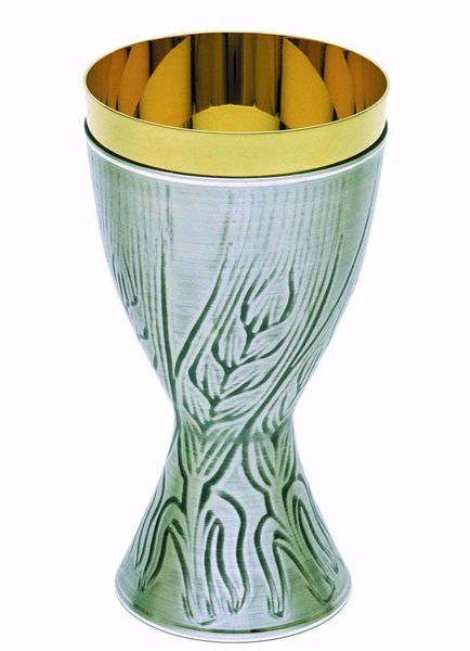 Imagen de Cáliz eucarístico H. cm 19 (7,5 inch) Espigas de Trigo de latón Oro Plata para Altar Vino Santa Misa