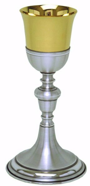 Imagen de Cáliz eucarístico H. cm 23,5 (9,3 inch) de corola de latón Oro Plata para Altar Vino Santa Misa