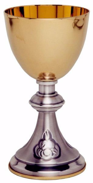 Imagen de Cáliz eucarístico H. cm 15,5 (6,1 inch) con Nudo central de latón Oro Plata para Altar Vino Santa Misa