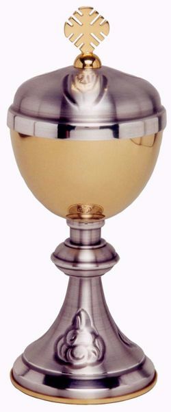 Imagen de Copón litúrgico Ciborio H. cm 19,5 (7,7 inch) con Nudo central de latón Oro Plata 