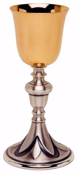 Imagen de Cáliz eucarístico H. cm 21 (8,3 inch) con Nudo pétalos de latón Oro Plata para Altar Vino Santa Misa