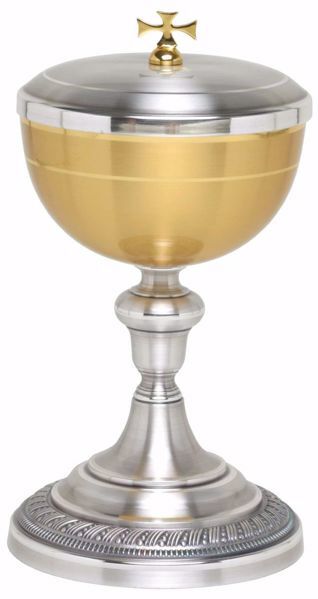 Immagine di Pisside liturgica H. cm 22,5 (8,9 inch) base decorata in ottone Oro Argento 
