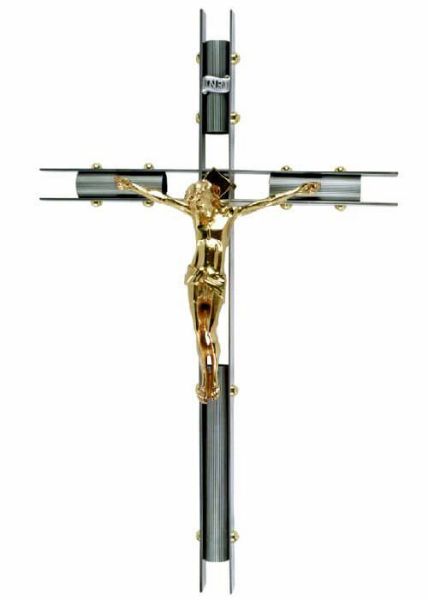 Picture of Modern wall Crucifix 65x40 cm (25,6x15,7 inch) tubular arms brass