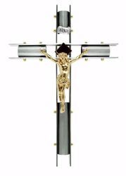 Picture of Wall mounted Crucifix cm 40x30 (15,7x11,8 inch) Modern style with tubular arms in brass Gold Silver Cross for Churches