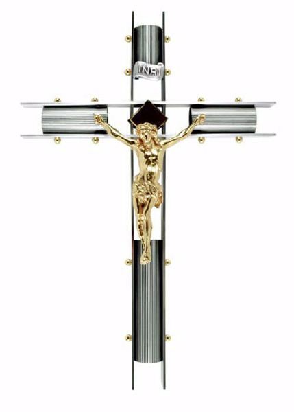 Imagen de Crucifijo de muro cm 40x30 (15,7x11,8 inch) estilo moderno con brazos tubulares de latón Oro Plata Cruz de pared Iglesia