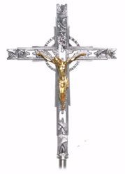 Picture of Wall mounted Crucifix cm 50x36 (19,7x14,2 inch) Modern style with decorations in brass Gold Silver Cross for Churches