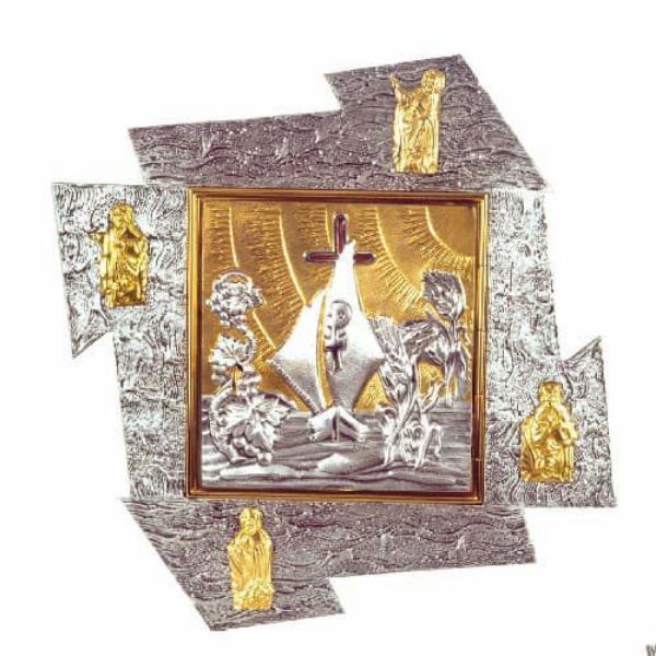 Picture of Wall Tabernacle bicolor brass H. 41 cm (16,1 inch) Boat Grapes Wheat Evangelists