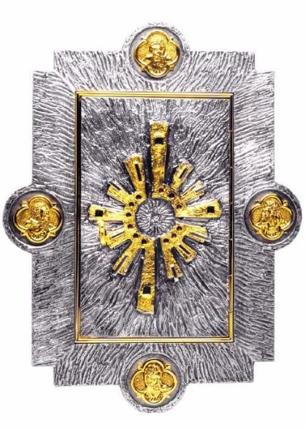 Picture of Wall Tabernacle bicolor brass H. 55 cm (21,7 inch) Evangelists Rays of Light