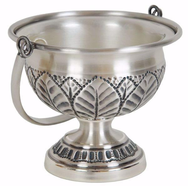 Picture of Holy Water Vat H. cm 11 (4,3 inch) Leaves in chiseled brass Gold Silver blessed water Liturgical Aspersorium Bucket Pot