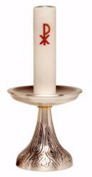 Imagen de Candelero litúrgico de Altar H. cm 20 (7,9 inch) Uvas Espigas de Trigo estilizadas de latón Oro Plata Portavela de Mesa Iglesia