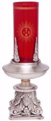 Picture of Altar Lamp Blessed Sacrament H. cm 18 (7,1 inch) Baroque with Leaves floral decorations flames in brass Gold Silver lamp holder for Churches