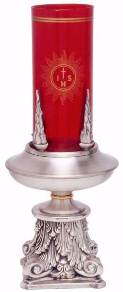 Immagine di Lampada da Altare Santissimo Sacramento H. cm 18 (7,1 inch) Barocca Foglie Fiamme ottone Oro Argento Portalampada da Mensa