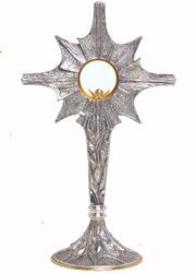 Imagen de Custodia litúrgica con luneta H. cm 52 (20,5 inch) Rayos de Luz estilizados de latón Oro Plata Ostensorio Santísimo Sacramento Iglesia