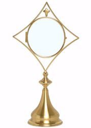 Picture of Eucharistic Monstrance Shrine for Magna Host cm 15 (5,9 in) H. cm 51 (20,1 inch) modern style with Knot Cross in brass Gold Silver 