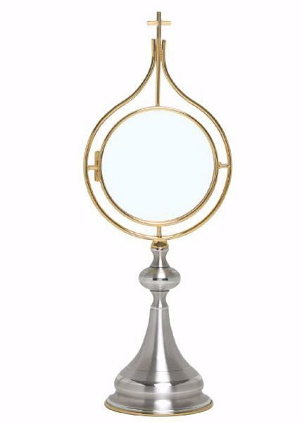 Picture of Eucharistic Monstrance Shrine for Magna Host cm 15 (5,9 in) H. cm 53 (20,9 inch) modern style with Knot Cross in brass Gold Silver 