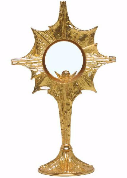 Picture of Eucharistic Shrine Monstrance H. cm 32 (12,6 inch) stylized Rays of Light brass Gold Silver Ostensorium for Blessed Sacrament Exposition