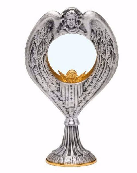 Picture of Eucharistic Shrine Monstrance H. cm 23 (9,1 inch) Jesus in brass Gold Silver Ostensorium for Blessed Sacrament Exposition