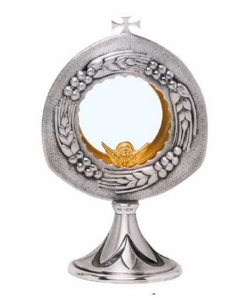 Immagine di Teca Eucaristica Ostensorio con lunetta H. cm 23 (9,1 inch) Spighe di Grano Uva in ottone Oro Argento per Santissimo Sacramento