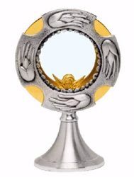 Immagine di Teca Eucaristica Ostensorio con lunetta H. cm 21 (8,3 inch) Spighe di Grano in ottone Oro Argento per Santissimo Sacramento Chiesa