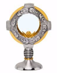 Immagine di Teca Eucaristica Ostensorio con lunetta H. cm 21 (8,3 inch) Spighe di Grano in ottone Oro Argento per Santissimo Sacramento Chiesa