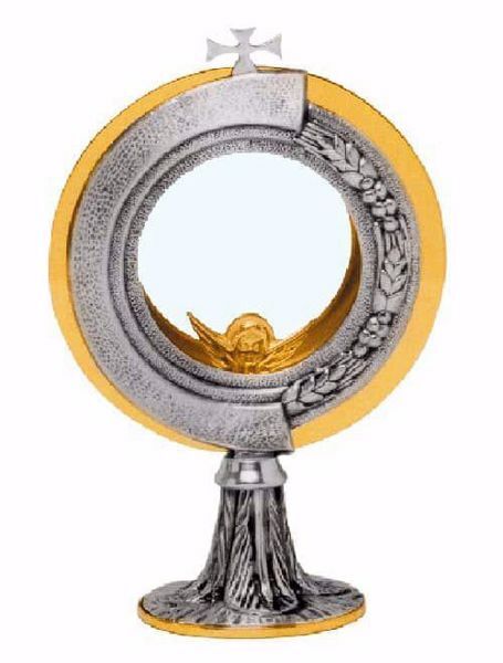 Immagine di Teca Eucaristica Ostensorio con lunetta H. cm 20 (7,9 inch) Spighe di Grano Uva in ottone Oro Argento per Santissimo Sacramento