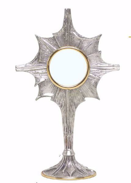 Immagine di Teca Eucaristica Ostensorio Diam. cm 8 (3,1 inch) Raggi di luce stilizzati in ottone Oro Argento per Santissimo Sacramento Chiesa