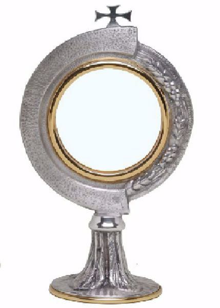 Picture of Eucharistic Shrine Monstrance H. cm 19,5 (7,7 inch) Ears of Wheat Grapes in brass Gold Silver Ostensorium Blessed Sacrament 