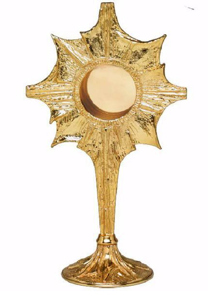 Picture of Liturgical Reliquary H. cm 31 (12,2 inch) stylized Rays of Light in brass Gold Silver custody for Church Sacred Relics