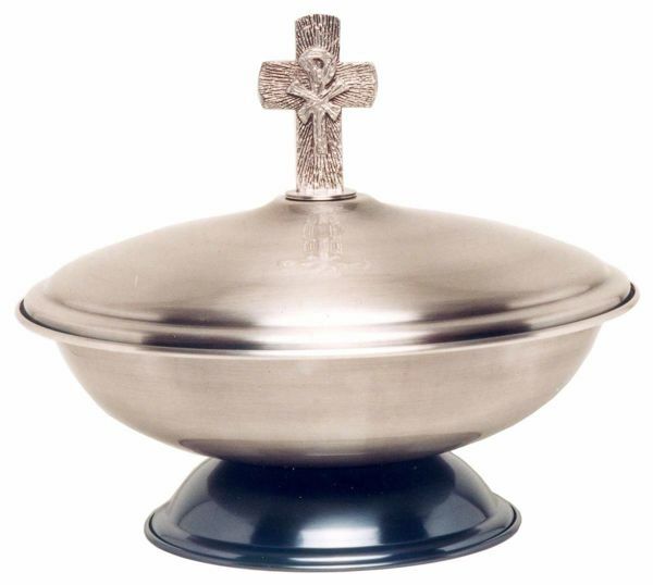 Immagine di Fonte battesimale portatile da mensa Diam. cm 43 (16,9 inch) Croce lavorata Chrismon in ottone Oro Argento da Chiesa per Battesimo