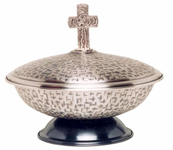 Picture of Hammered Baptismal Font 43 cm (16,9 inch) Cross Dove Holy Spirit