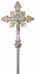 Immagine di Croce astile processionale cm 45x30 (17,7x11,8 inch) stile barocco Grande Raggiera Spirito Santo ottone Oro Argento Bicolor Crocifisso Processione