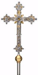Immagine di Croce astile processionale cm 51x31 (20,1x12,2 inch) barocco Raggi Evangelisti in ottone Oro Argento Bicolor Crocifisso Processione