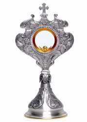 Picture of Church Monstrance with lunette H. cm 39 (15,4 inch) Ears of Wheat Grapes chiseled brass Gold Silver Bicolor for Blessed Sacrament